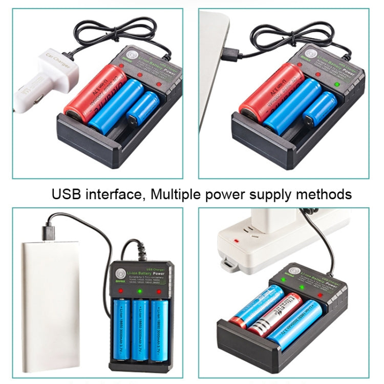 قاعدة شحن BMAX 18650 بثلاث فتحات USB لشحن بطاريات ليثيوم مستقلة 3.7/4.2 فولت، 3 فتحات USB (أسود)