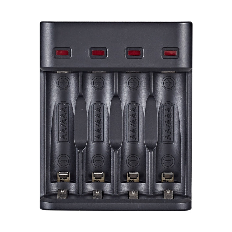 شاحن USB مستقل BMAX BH-804U لأربع فتحات بطاريات قابلة لإعادة الشحن AA/AAA 1.2 فولت، 4 فتحات Micro USB (أسود)