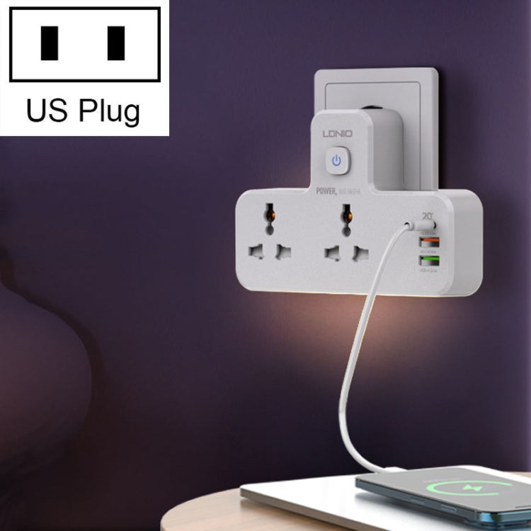 مقبس شحن سريع منزلي متعدد الوظائف LDNIO SC2311 20 واط PD+QC 3.0 مع وظيفة إضاءة ليلية، المواصفات: قابس الاتحاد الأوروبي، قابس المملكة المتحدة، قابس الولايات المتحدة