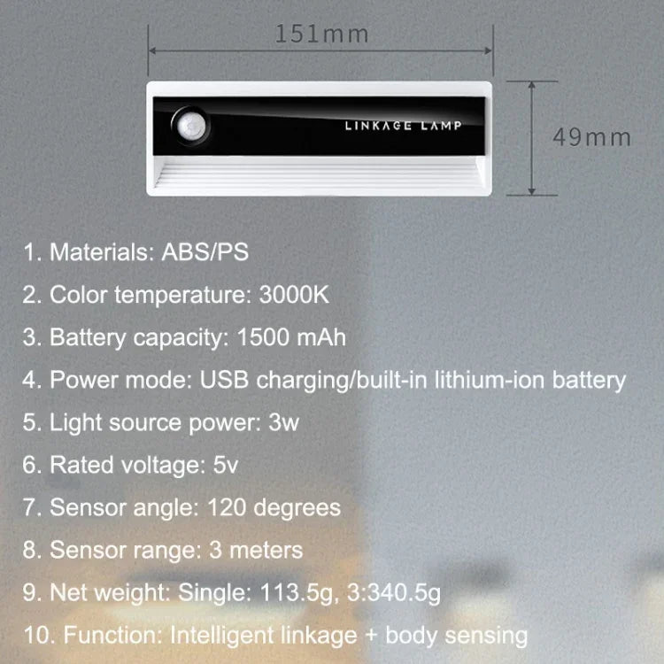 TW-L56 Linkage Human Body Induction Night Light USB Magnetic Corridor Lamp, 1PC, 3PCS
