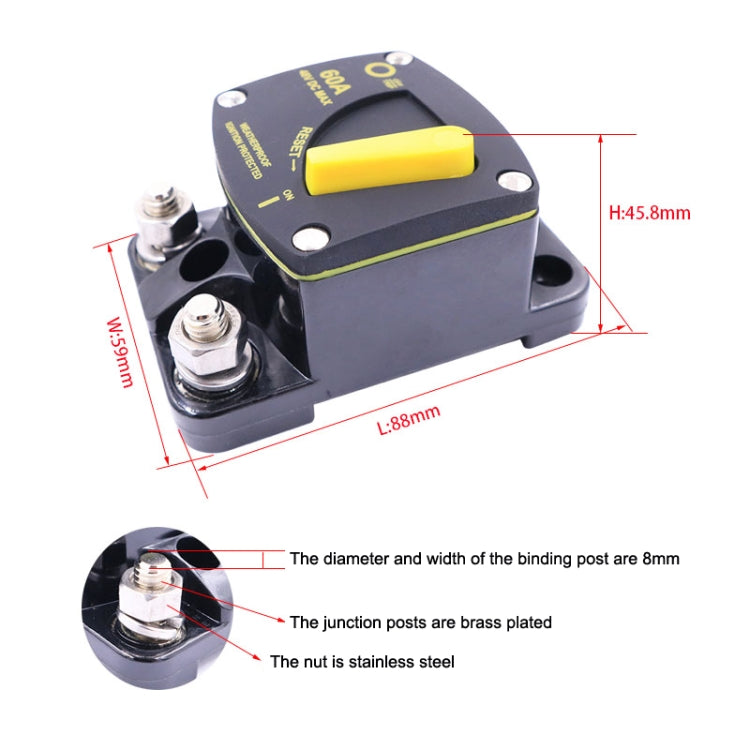 CB6 Car RV Yacht Audio Restore Insurance Holder Switch, 50A, 60A, 80A, 100A, 150A, 200A, 250A, 300A