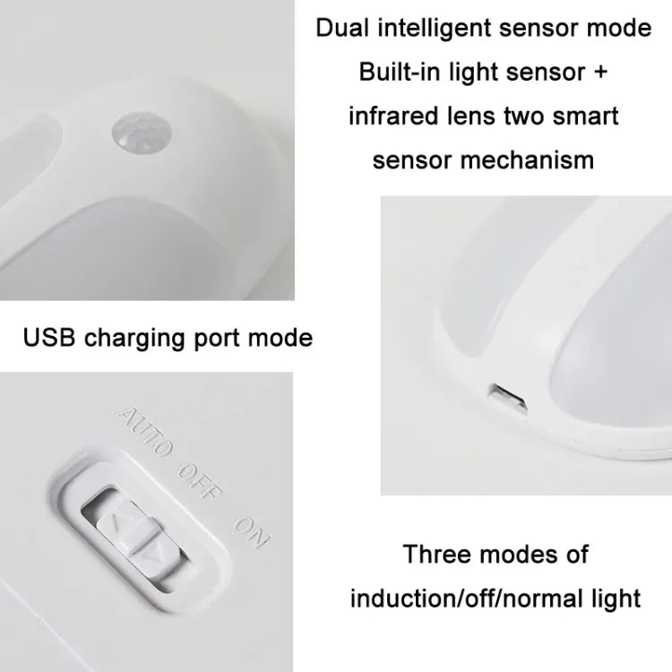 USB Rechargeable Firefly Smart Body Sensor LED Light, White Light