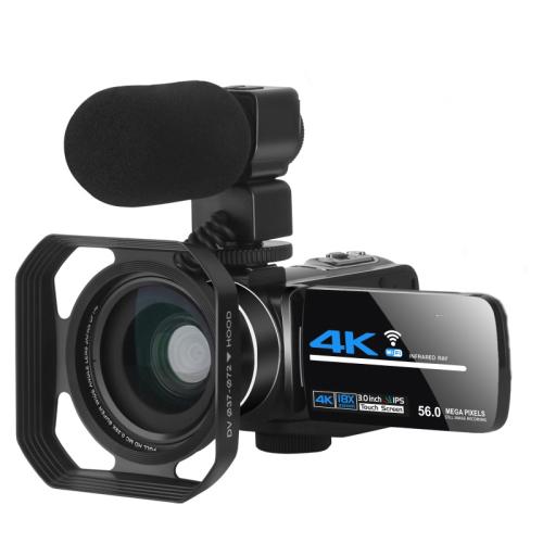 كاميرا فيديو رقمية 4K قابلة للتكبير 5600PX باللون الأسود، مع ضوء تعبئة + عدسة واسعة الزاوية، مع غطاء + ميكروفون + عدسة واسعة الزاوية، مع مجموعة مثبتات