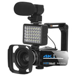 كاميرا فيديو رقمية 4K قابلة للتكبير 5600PX باللون الأسود، مع ضوء تعبئة + عدسة واسعة الزاوية، مع غطاء + ميكروفون + عدسة واسعة الزاوية، مع مجموعة مثبتات