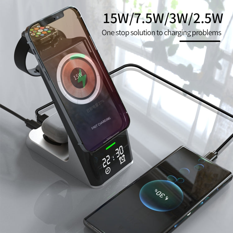 شاحن لاسلكي مغناطيسي 6 في 1 مع وظيفة الساعة بقوة 15 واط للهاتف لـ iWatch / AirPods، H27