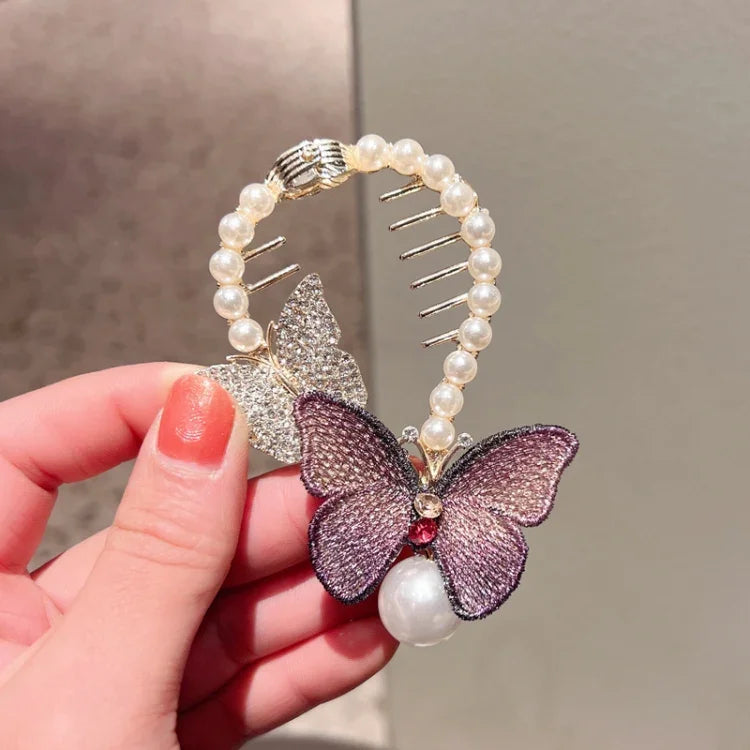 Rhinestone Butterfly Hair Clip Embroidered Ponytail Hair Clasp