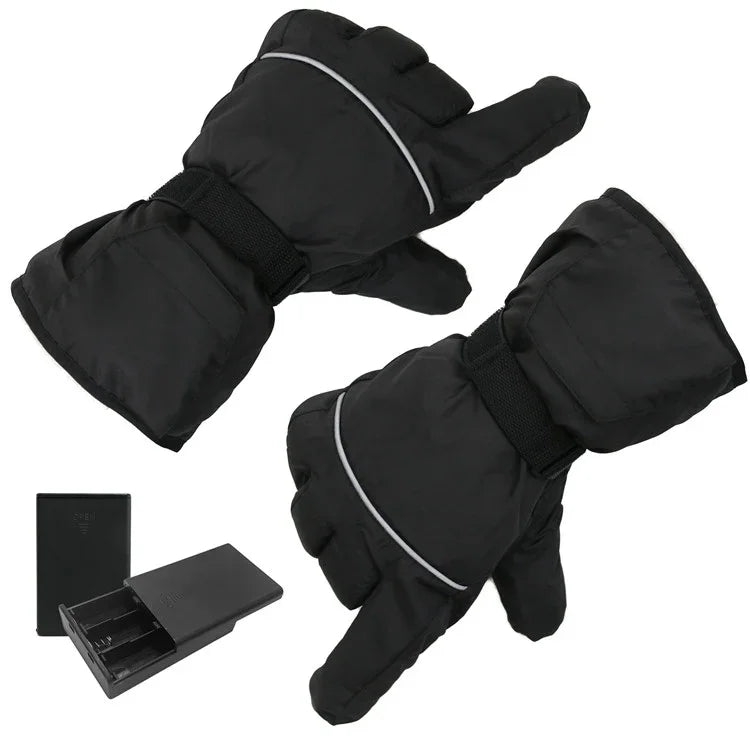 Outdoor Sports Ski Heated Warm Touchable Gloves, Black, Black+USB Cable