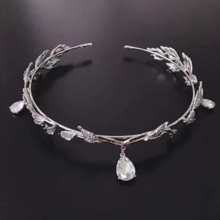 Leaves Frontal Ornaments Crown Hair Band Rhinestone Headdress, Rhinestone Headdress Silver, Rhinestone Headdress Gold