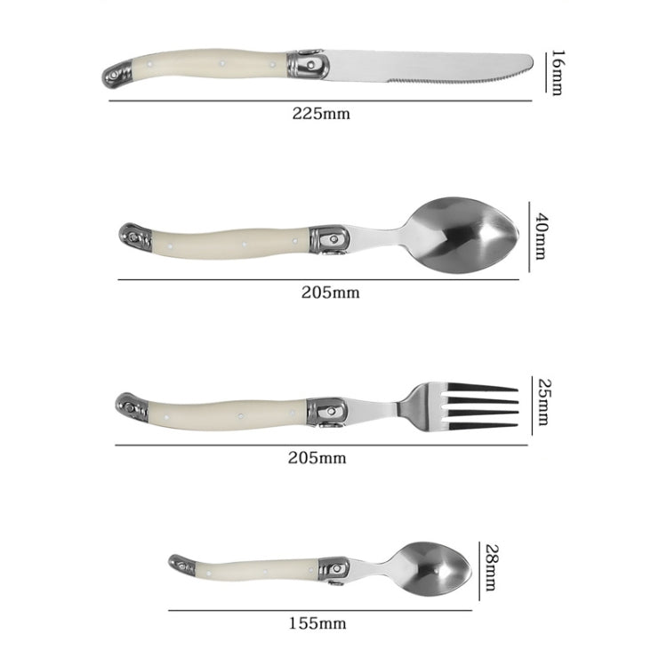 Stainless Steel Knife Fork Spoon Set Plastic Handle Western Tableware, 6 Tea Spoons, 6 Forks, 6 Spoons