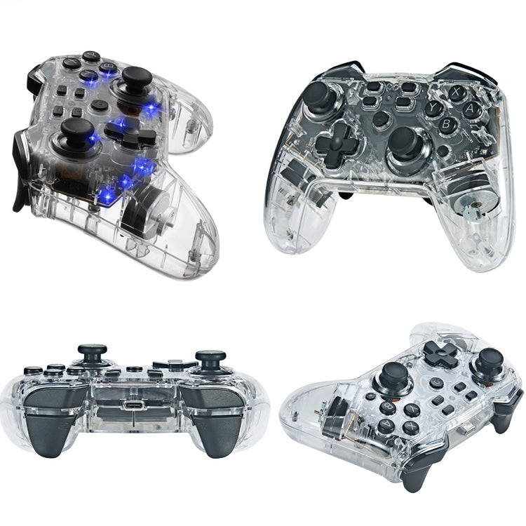 For Switch Pro Wireless Bluetooth Gamepad With LED Light Wake Up Function, Transparent With LED
