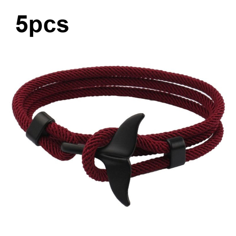 5pcs Whale Tail Braided Hand Rope Double Live Buckle Adjustable Bracelet, 5pcs Pink, 5pcs Yellow, 5pcs Red Wine, 5pcs Navy, 5pcs Khaki, 5pcs Red, 5pcs Black, 5pcs Light Blue, 5pcs Beige