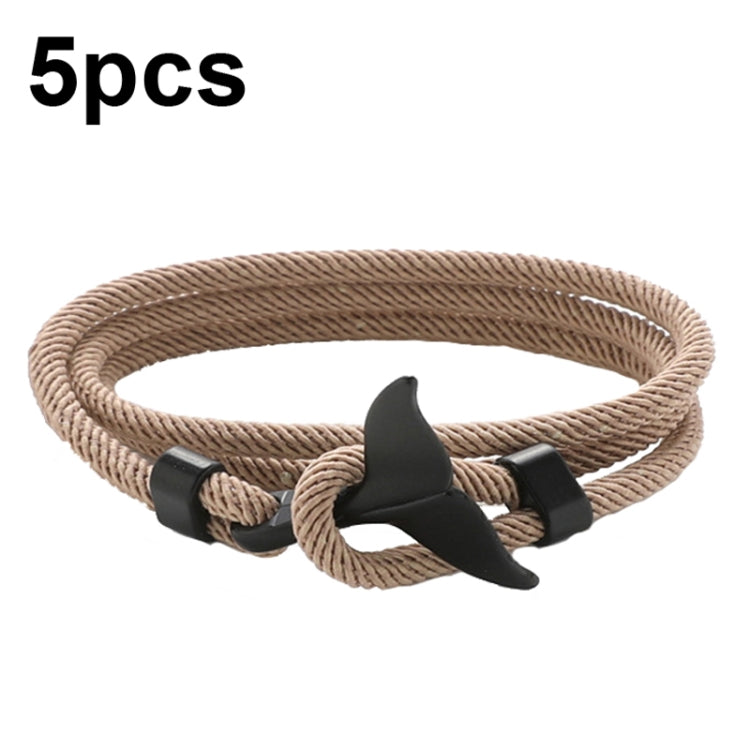 5pcs Whale Tail Braided Hand Rope Double Live Buckle Adjustable Bracelet, 5pcs Pink, 5pcs Yellow, 5pcs Red Wine, 5pcs Navy, 5pcs Khaki, 5pcs Red, 5pcs Black, 5pcs Light Blue, 5pcs Beige