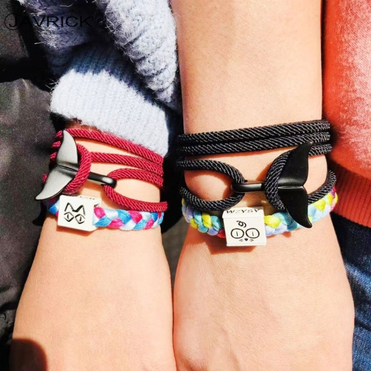 5pcs Whale Tail Braided Hand Rope Double Live Buckle Adjustable Bracelet, 5pcs Pink, 5pcs Yellow, 5pcs Red Wine, 5pcs Navy, 5pcs Khaki, 5pcs Red, 5pcs Black, 5pcs Light Blue, 5pcs Beige