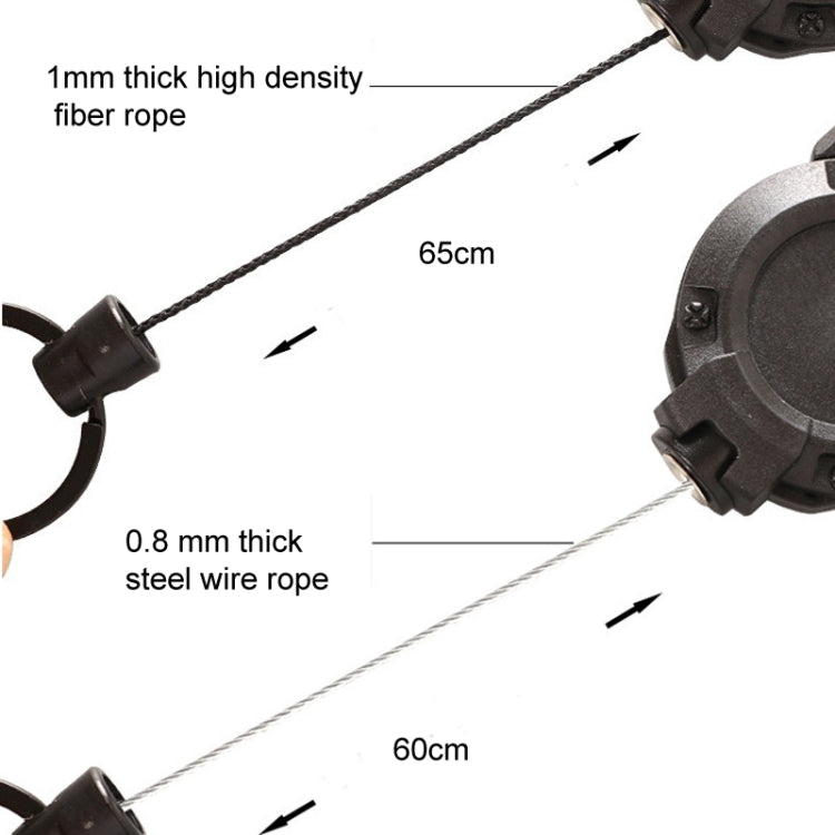 Backpack Carabiner Plastic Retractable Pull Badge Reel, Black-Steel Wire Rope, White-Steel Wire Rope, Black-Fiber Rope, White- Fiber Rope