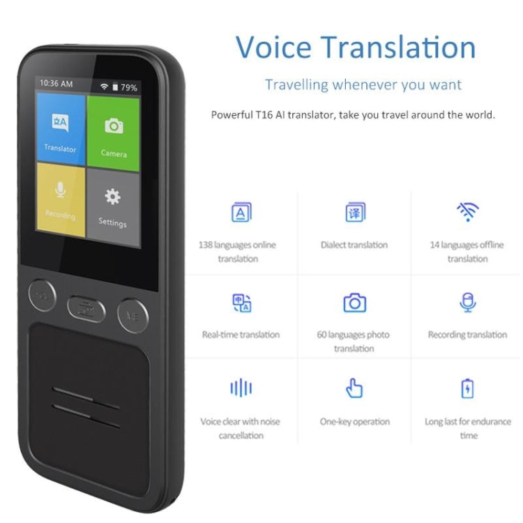 T16 Smart AI Translation Travel Translator Supports 138 Language Mutual Translation 14 Offline Translation, T16 Black, T16 White