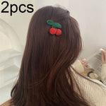 B316 2pcs Cute Woolen Knitting Hairpin Sweet and Versatile Handmade Side Clip, Beige, Cherry