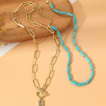 إكسسوارات الفيروز الطبيعي مجوهرات نسائية، N2206-6 طقم 2 قطع عقد مستطيل، طقم 2 قطع عقد + أقراط، طقم 3 قطع عقد + سوار + أقراط