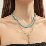 إكسسوارات الفيروز الطبيعي مجوهرات نسائية، N2206-6 طقم 2 قطع عقد مستطيل، طقم 2 قطع عقد + أقراط، طقم 3 قطع عقد + سوار + أقراط