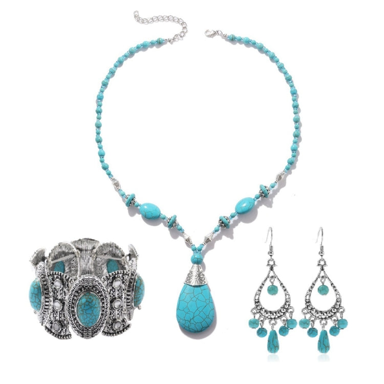 إكسسوارات الفيروز الطبيعي مجوهرات نسائية، N2206-6 طقم 2 قطع عقد مستطيل، طقم 2 قطع عقد + أقراط، طقم 3 قطع عقد + سوار + أقراط