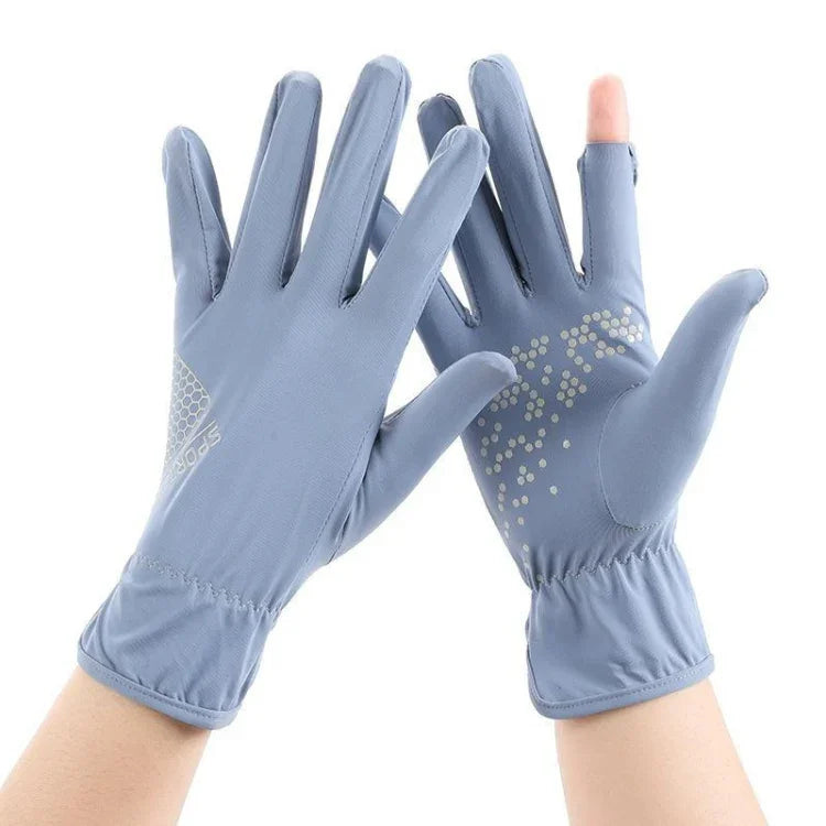 1pair Driving Sunscreen Anti-ultraviolet Thin Summer Ice Silk Dew Finger Non-slip Riding Gloves, Free Size