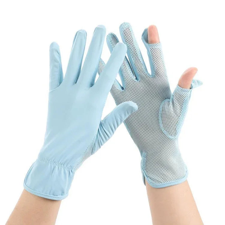 1pair Summer Sunscreen Breathable Thin Anti-ultraviolet Finger Fishing Ice Silk Gloves, Free Size