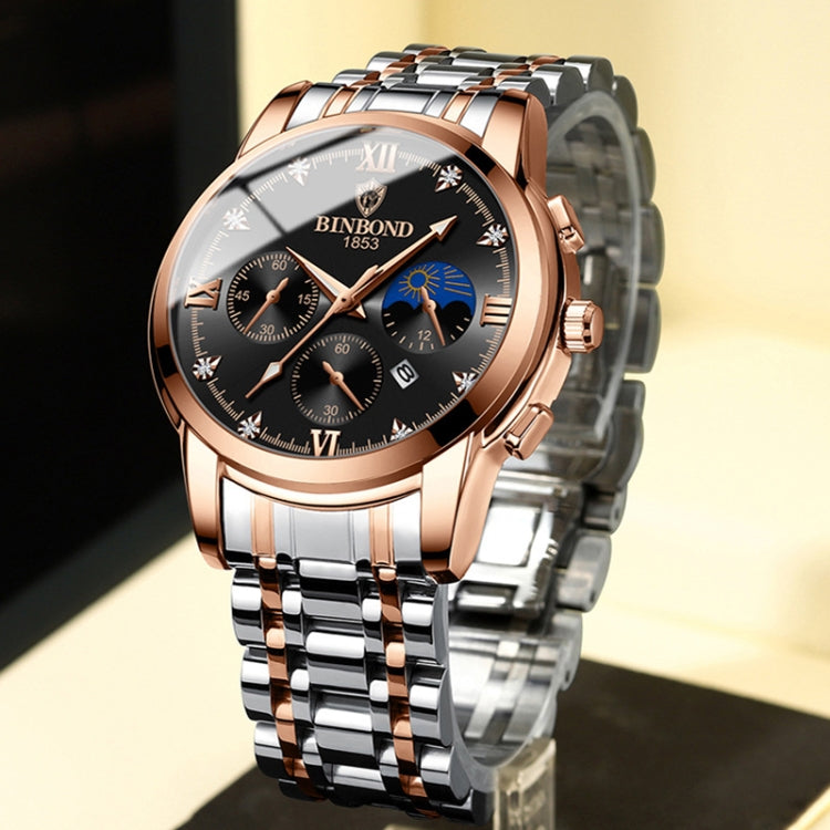 BINBOND B3591 30m Waterproof Luminous Calendar Men Watch, Rose Gold-Black, Rose Gold-White, Black Steel-Black, White Steel-Black, White Steel-White, Brown Leather-Rose-Black, Brown Leather-Rose-White, Black Leather-White-Black, Brown Leather-White-Whit...