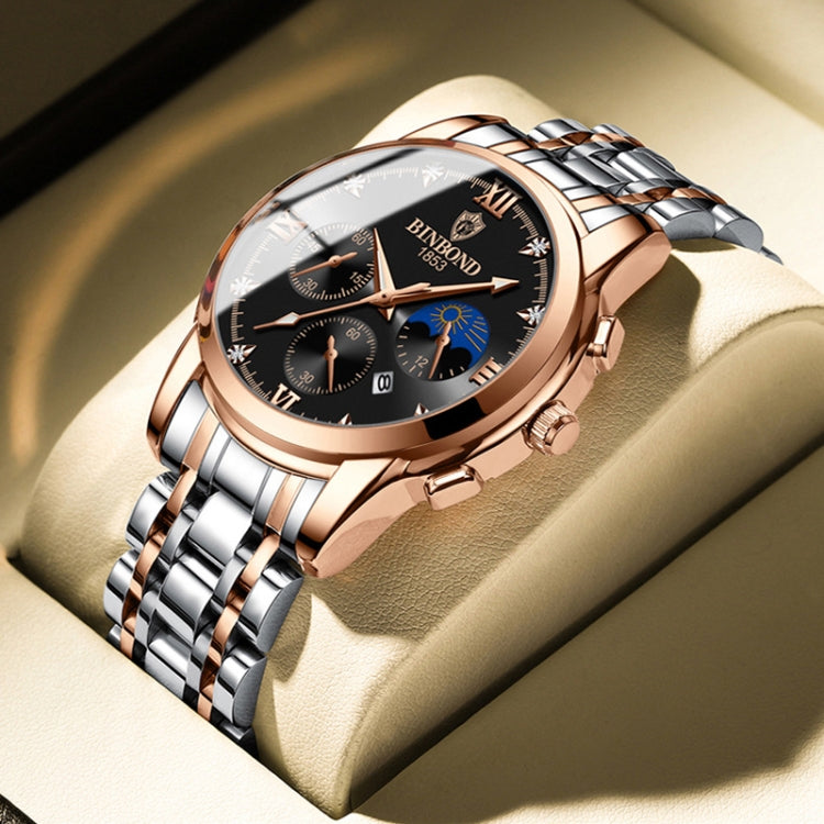 BINBOND B3591 30m Waterproof Luminous Calendar Men Watch, Rose Gold-Black, Rose Gold-White, Black Steel-Black, White Steel-Black, White Steel-White, Brown Leather-Rose-Black, Brown Leather-Rose-White, Black Leather-White-Black, Brown Leather-White-Whit...