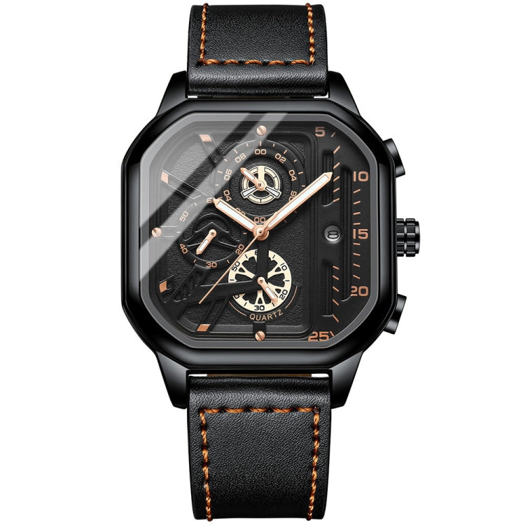 BINBOND B6577 30M Waterproof Luminous Square Quartz Watch, Black Leather-Rose Gold, Black Leather-Black-Rose Gold, Black Leather-Black-Black, Black Leather-White-White, Black Steel-Black-Rose Gold, Black Steel-Black-White, Rose Gold-Black-Rose Gold    ...