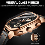 BINBOND B6577 30M Waterproof Luminous Square Quartz Watch, Black Leather-Rose Gold, Black Leather-Black-Rose Gold, Black Leather-Black-Black, Black Leather-White-White, Black Steel-Black-Rose Gold, Black Steel-Black-White, Rose Gold-Black-Rose Gold    ...