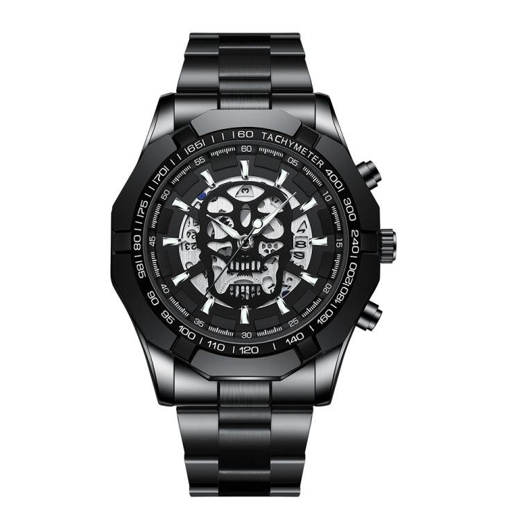 BINBOND S034 30M Waterproof Quartz Watch Skull Skeleton Luminous Watch