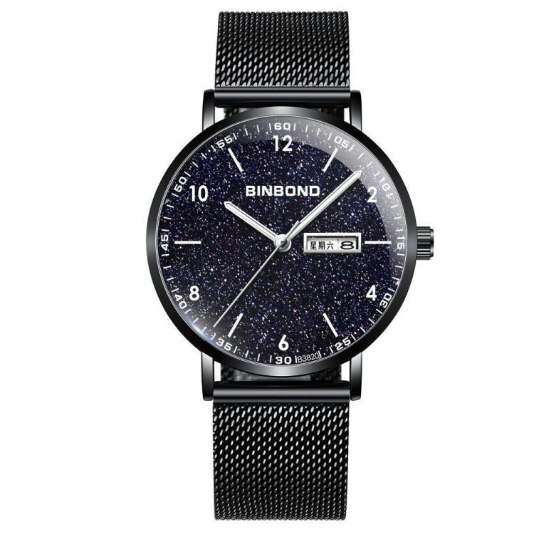 BINBOND B3820 30M Waterproof Ultra-thin Quartz Luminous Starry Watch, Black Net-Black-Starry, White Net-White-Starry, Black Leather-Black-Starry, Black Leather-White-Starry, Black Net-Rose Gold-Starry, Black Leather-Rose Gold-Starry                    ...