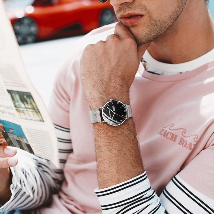 BINBOND B3820 30M Waterproof Ultra-thin Quartz Luminous Starry Watch, Black Net-Black-Starry, White Net-White-Starry, Black Leather-Black-Starry, Black Leather-White-Starry, Black Net-Rose Gold-Starry, Black Leather-Rose Gold-Starry                    ...