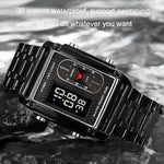 SKMEI 1868 Square Double Display Waterproof Men Watch, Style:, Steel Belt (Rose Gold), Leather Belt (Rose Gold)
