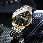 BINBOND B2077 30M Waterproof Quartz Luminous Watch Butterfly Buckle Men's Steel Belt Watch