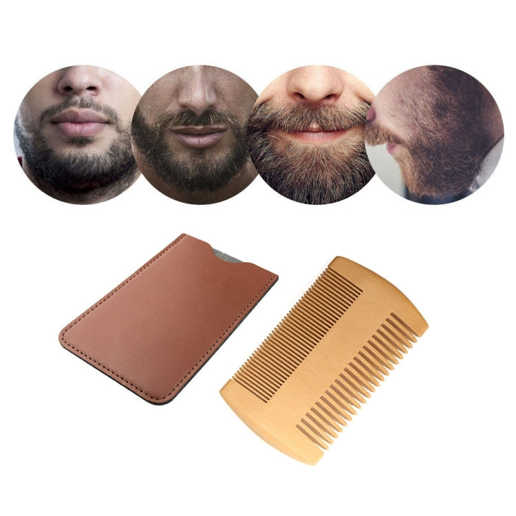 TW-BC90 Beard Wooden Comb Beard Shape Double-Sided Comb With PU Leather Case, Wooden