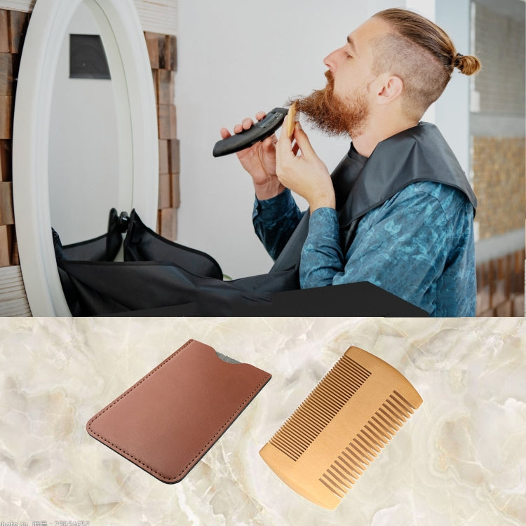 TW-BC90 Beard Wooden Comb Beard Shape Double-Sided Comb With PU Leather Case, Wooden