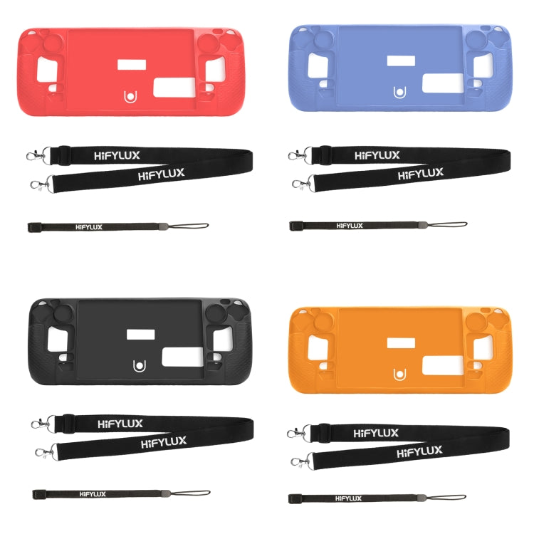 For Steam Deck Hifylux ST-PF14 Game Console Silicone Case Anti-scratch Non-slip Handheld Case Lanyard, Silicone Case Blue, Silicone Case Red