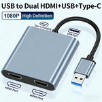 محول USB 3.0 إلى HDMI مزدوج، USB، USB-C / Type-C عالي الدقة 4K، موسع شاشة USB، USB 3.0 إلى HDMI مزدوج