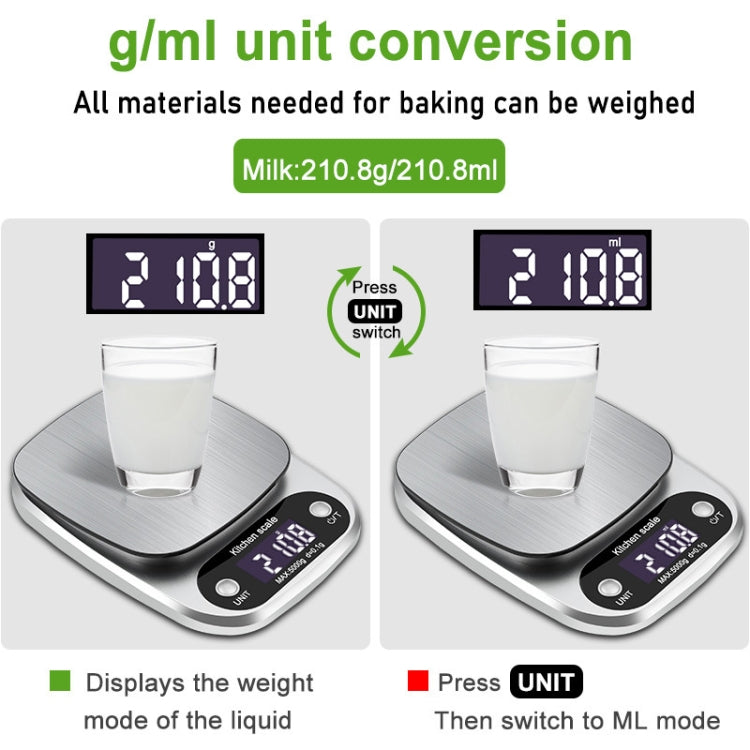 Small Multifunctional Kitchen High Precision Electronic Scale LCD Digital Display Food Scale, 3kg/ 0.1g, 5kg/ 0.1g, 10kg/ 1g