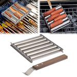 Hot Dog Sausage Grill Stainless Steel Wooden Handle BBQ Rack Kitchen Tools, Hot Dog Sausage Grill