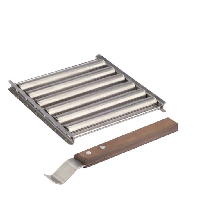 Hot Dog Sausage Grill Stainless Steel Wooden Handle BBQ Rack Kitchen Tools, Hot Dog Sausage Grill