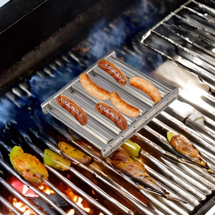 Hot Dog Sausage Grill Stainless Steel Wooden Handle BBQ Rack Kitchen Tools, Hot Dog Sausage Grill