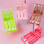 5pcs/Set Medium Portable Makeup Brush Set With Mirror Mini Multifunctional Makeup Brush, Brown, Rose Red, Pink, Fluorescent Green