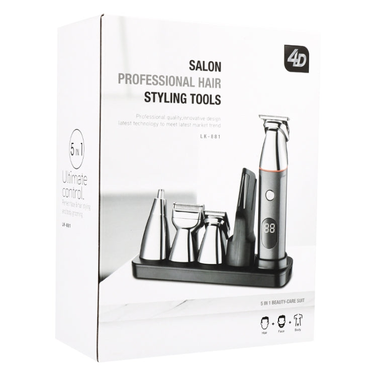 5 In 1 Haircut Digital Display Water Washing Shaver Nose Hair Electric Push Shear Set, LK-881 5 In 1 (Gold), LK-881 5 In 1 (Silver)