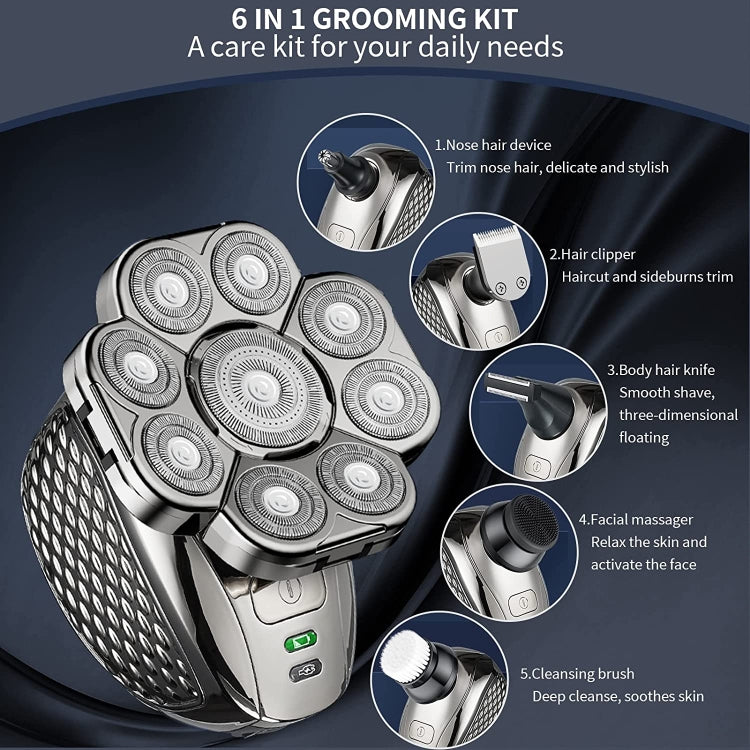 9 Knife Head Multifunctional USB Shaver Full Body Water Washing Shaver Men Hair Bald, Single Machine, 6 In 1