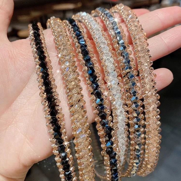 Gold Trim Crystal Hoops All-Match Hair Accessories Headband Non-Slip Crystal Headwear