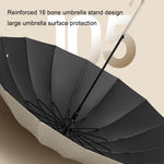 16 Bone Automatic Long Handle Double Sunny And Rain Dual Use Umbrella, With Waterproof Cover Beige, With Waterproof Cover Black, With Waterproof Cover Purple, With Waterproof Cover Green, With Waterproof Cover White, With Waterproof Cover Matcha       ...