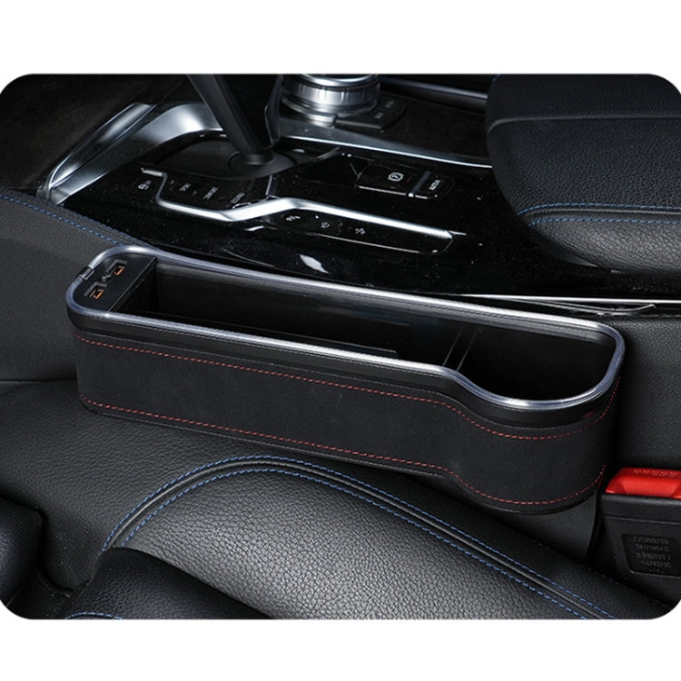 Car Central Control Seat Gap Storage Box with Dual USB Ambient Lights, Suede Khaki Co-pilot