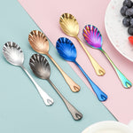 Stainless Steel Water Droplet Shell Spoon Ice Cream Spoon Coffee Mixing Spoon, Stainless Steel Color, Gold, Rose Gold, Colorful, Blue, Black
