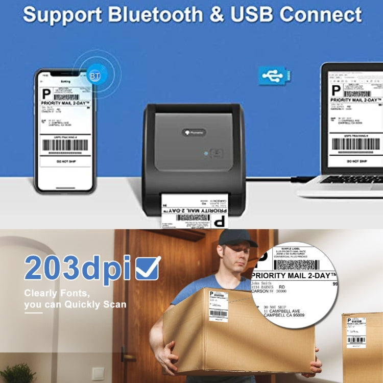 طابعة ملصقات شحن حرارية بلوتوث Phomemo D520-BT، طابعة مكتبية لاسلكية لملصقات الباركود والعناوين، الولايات المتحدة، الاتحاد الأوروبي
